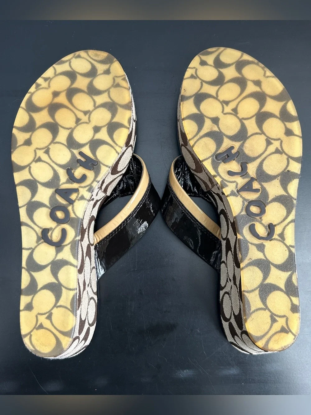 Y2K Coach Jody Black Patent Leather Signature Platform Sandals sz 8